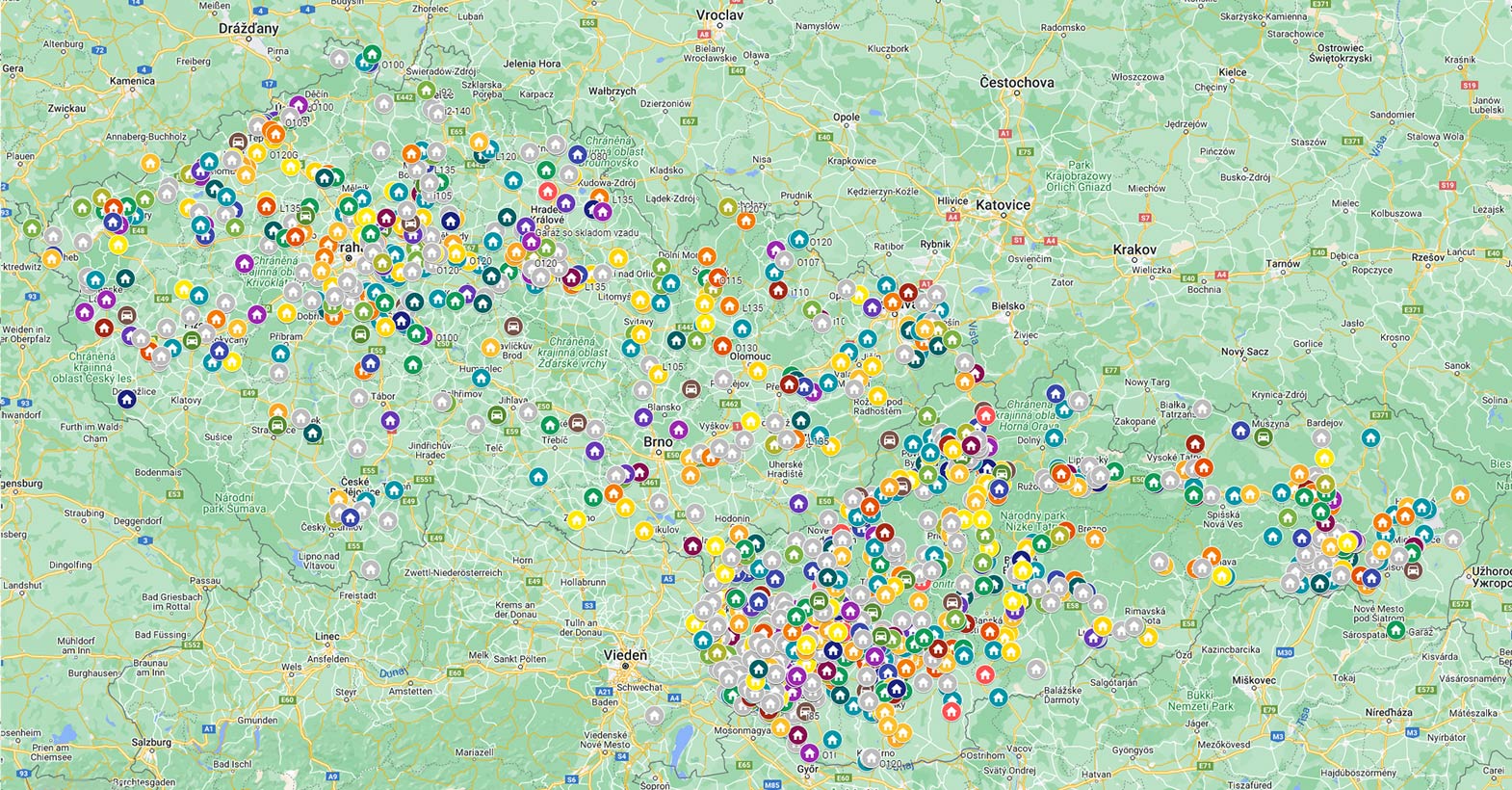 Mapa s našimi projekty v ČR a SR
