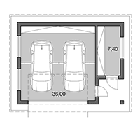 Projekt dvojgaráže s bočným skladom - Půdorys