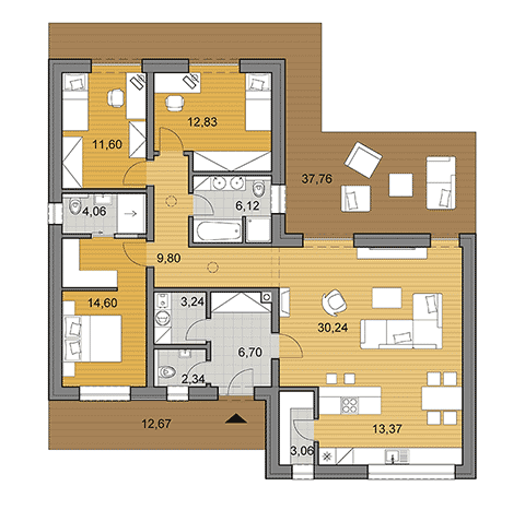 Projekt rodinného domu - L118 - Půdorys