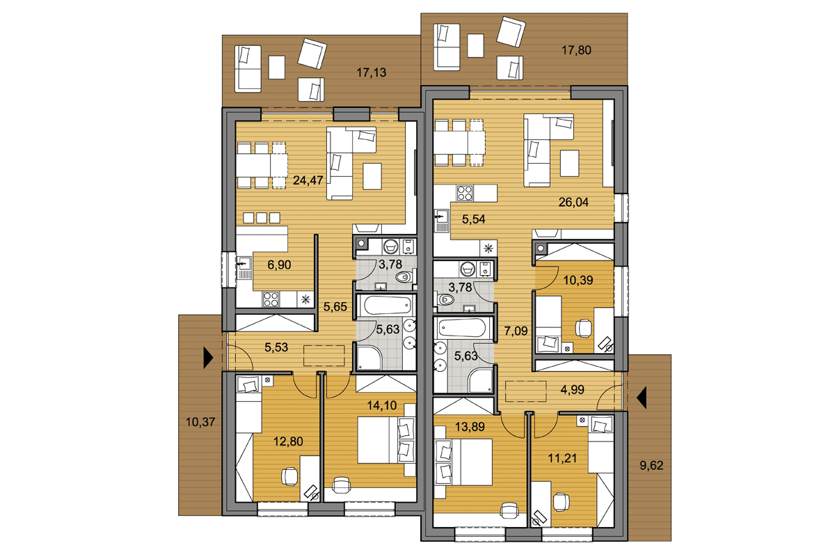 Projekt dvojdomu DD80-90 - Půdorys