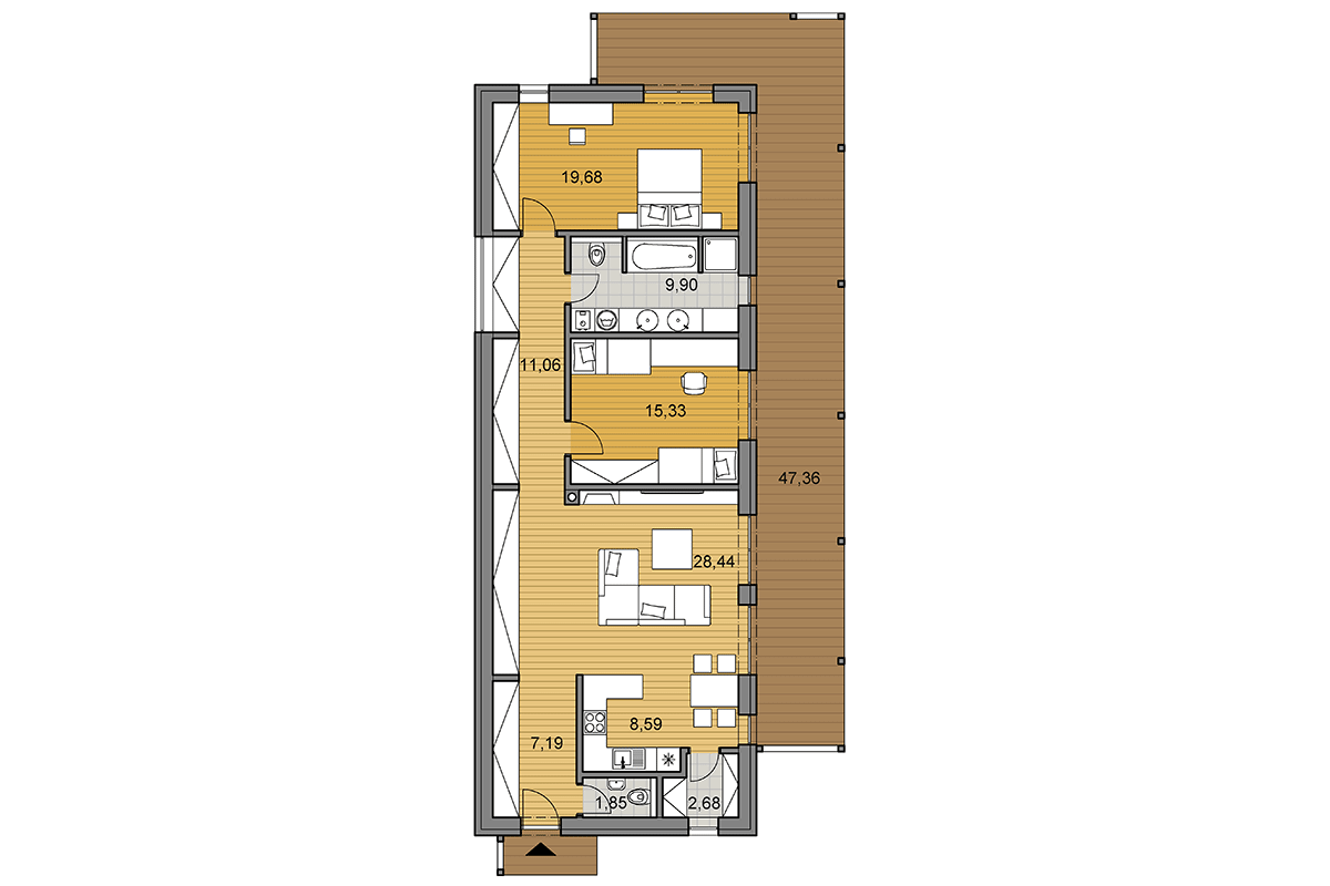 Projekt domu i100 - Půdorys - Zrcadlený