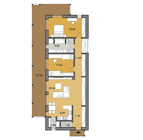 Projekt úzkého rodinného domu o ploše 104 m2