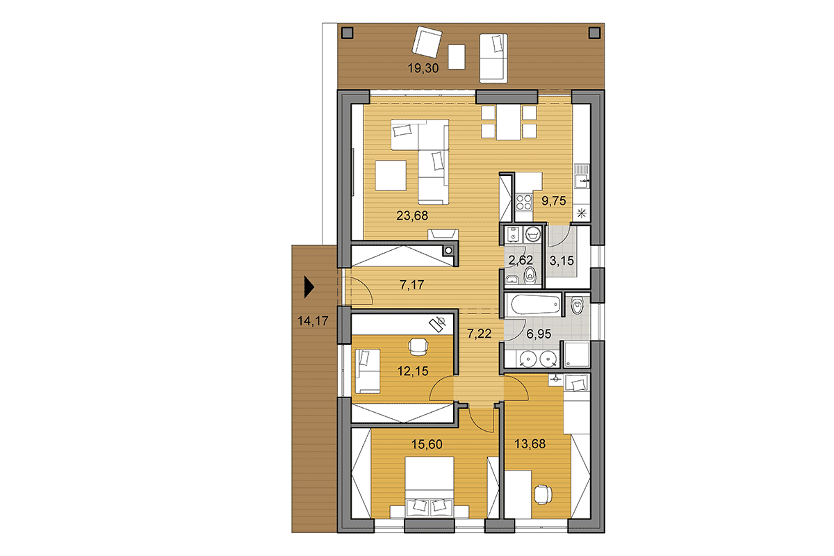 Projekt domu i102 - Půdorys - Zrcadlený