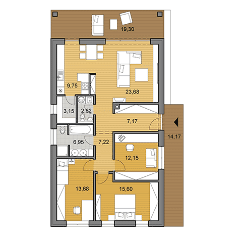 Projekt bungalovu - I102 - půdorys