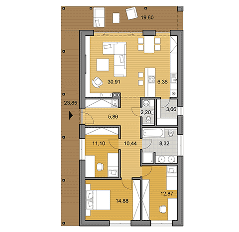 Projekt rodinného domu - I105 - půdorys