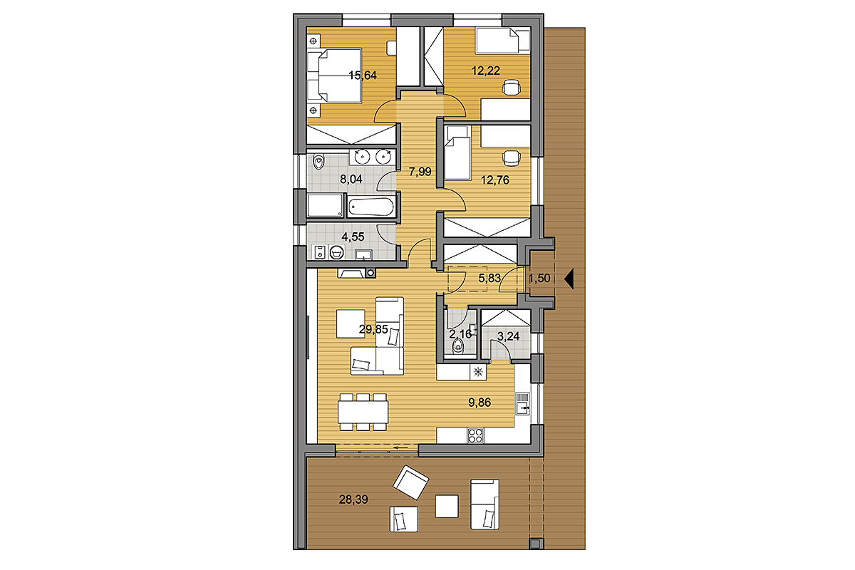 Projekt domu i110 - Půdorys - Zrcadlený