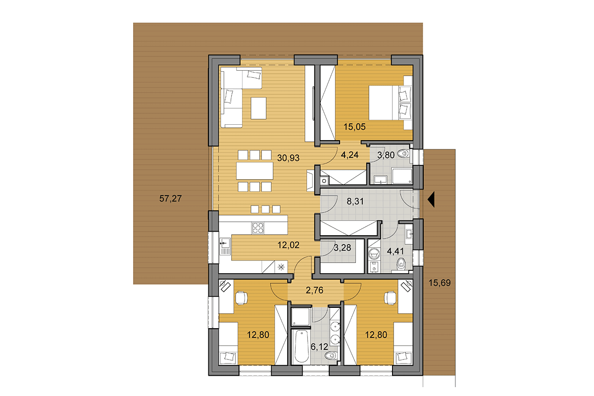 Projekt domu i116 - Půdorys