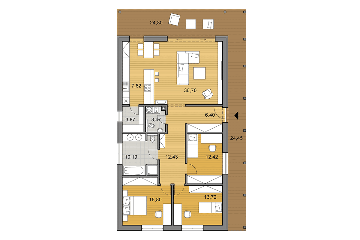 Projekt domu i120 - Půdorys - Zrcadlený