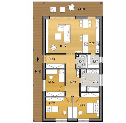 Projekt rodinného domu o ploše 121 m2