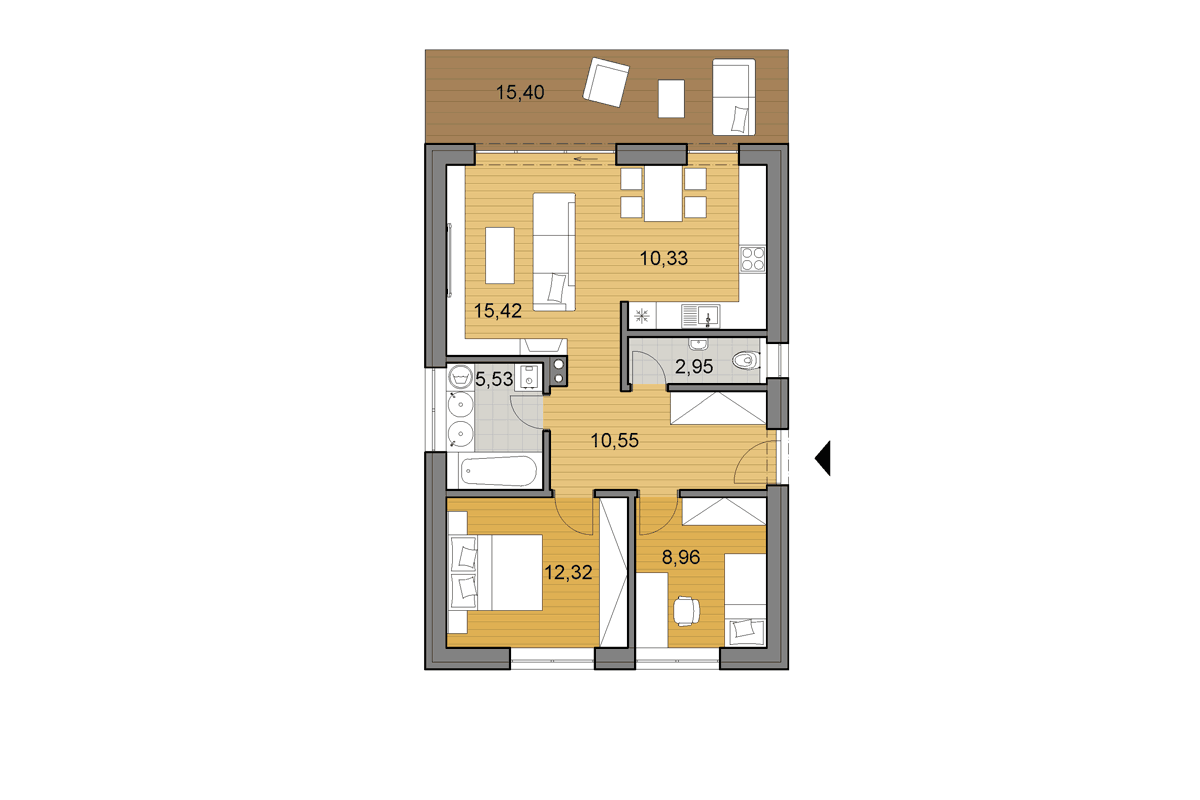 Projekt domu i65 - Půdorys - Zrcadlený