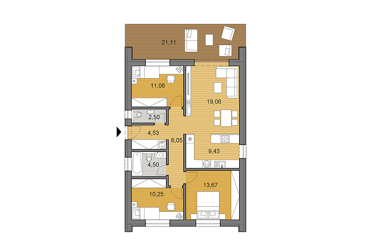 Projekt domu i81 - Půdorys - Zrcadlený