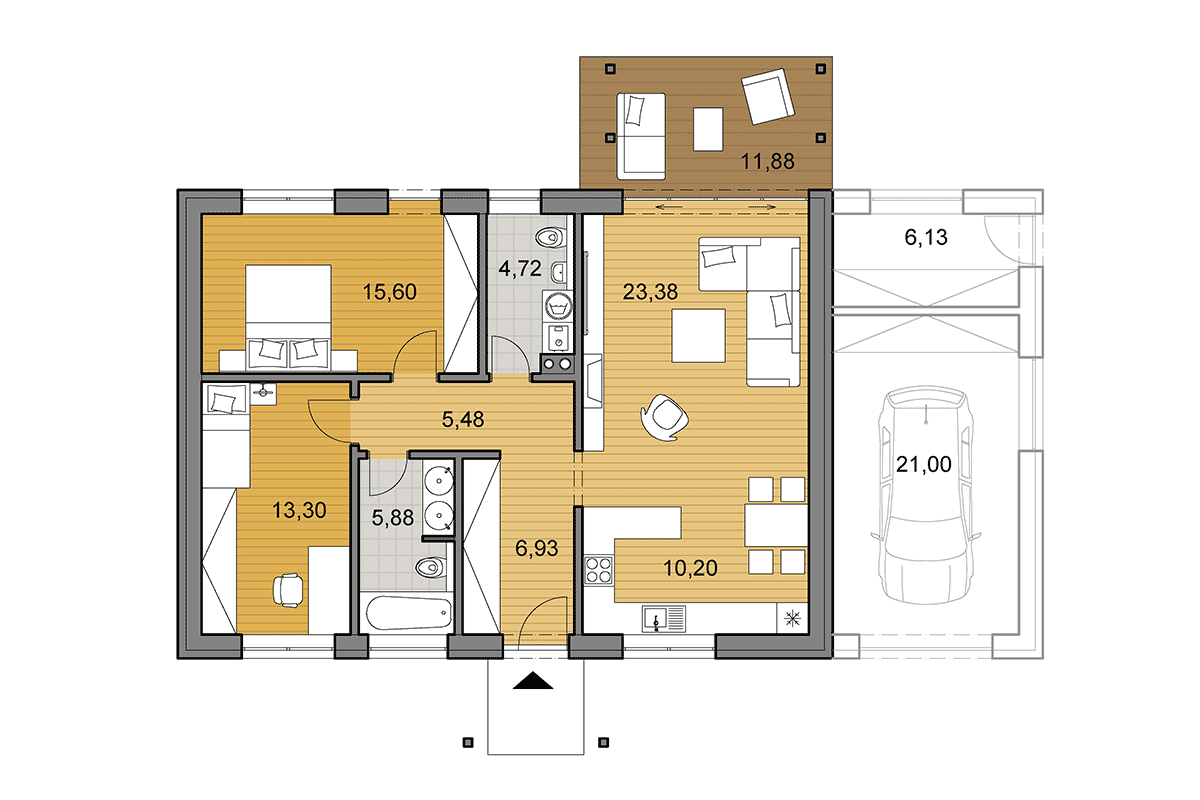 Projekt domu i85 - Půdorys