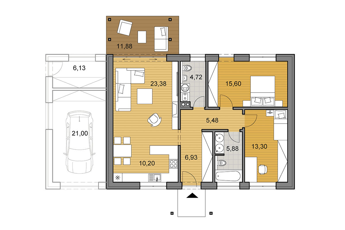 Projekt domu i85 - Půdorys - Zrcadlený