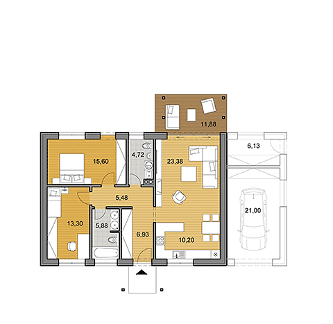 Projekt bungalovu - I85 - půdorys