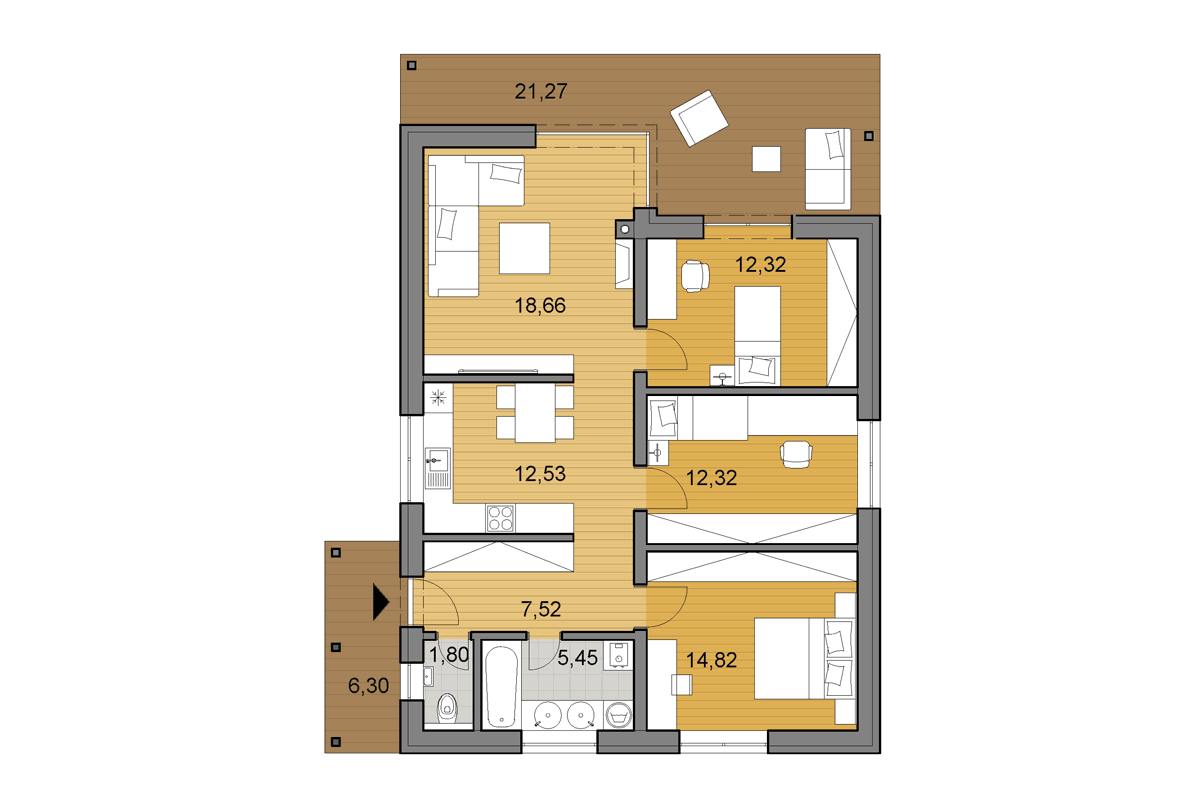 Projekt domu i86 - Půdorys - Zrcadlený