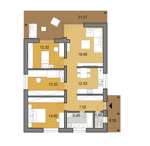 Projekt rodinného domu o ploše 86 m2