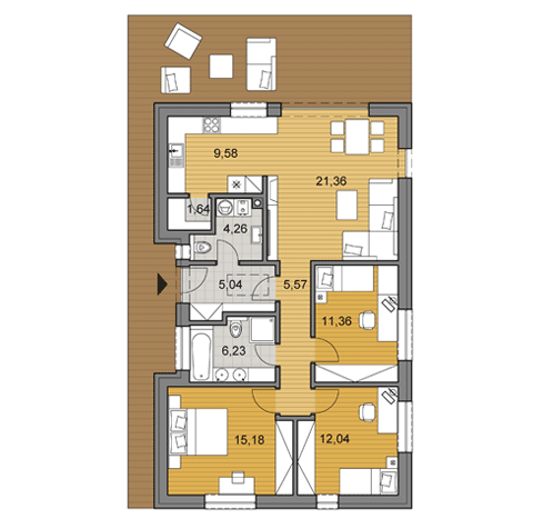 Projekt bungalovu - i92 - Půdorys