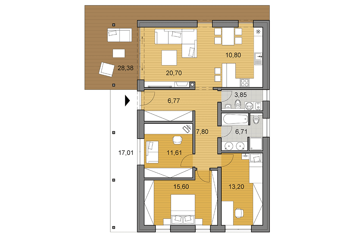 Projekt domu i95 - Půdorys - Zrcadlený