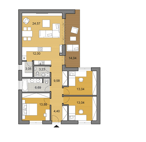 Projekt rodinného domu - L105 - půdorys