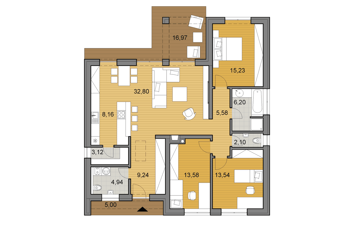 Projekt domu L110 - Půdorys - Zrcadlený