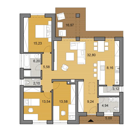 Projekt bungalovu - L110 - Půdorys