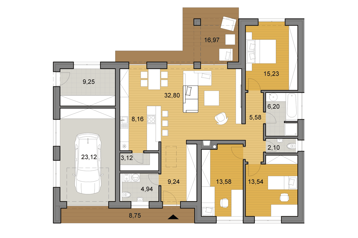 Projekt domu L110G - Půdorys - Zrcadlený