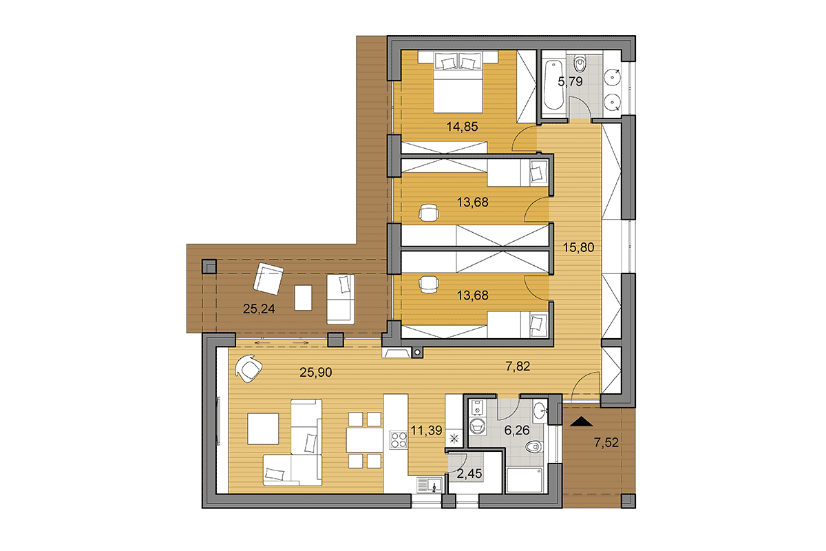 Projekt domu L115 - Půdorys - Zrcadlený