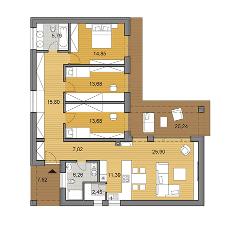 Projekt rodinného domu - L115 - Půdorys