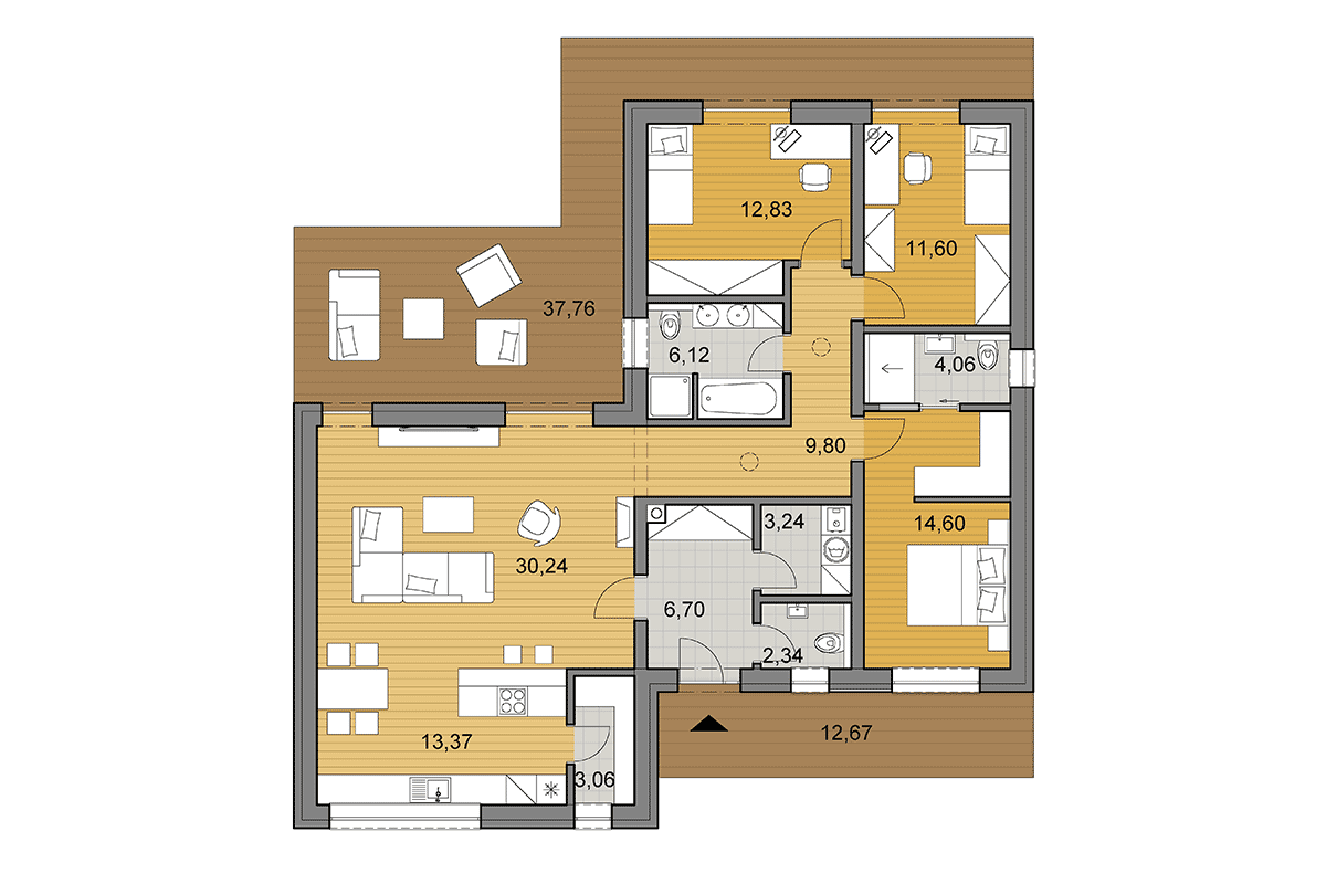 Projekt domu L118 - Půdorys - Zrcadlený