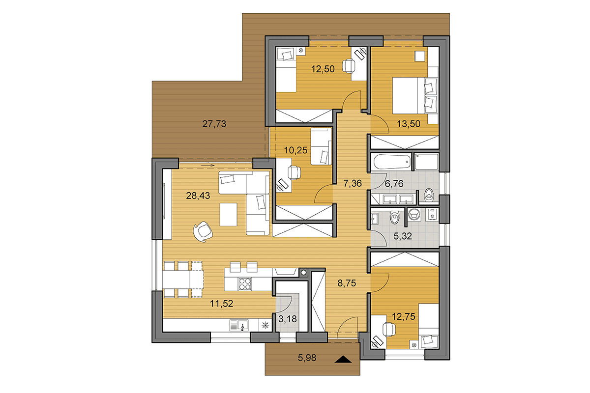 Projekt domu L120 - Půdorys - Zrcadlený