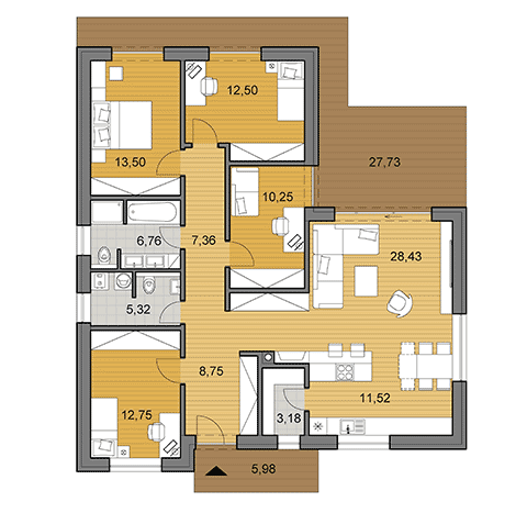 Projekt bungalovu - L120 - půdorys