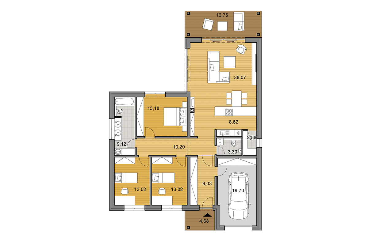 Projekt domu L135 - Půdorys - Zrcadlený