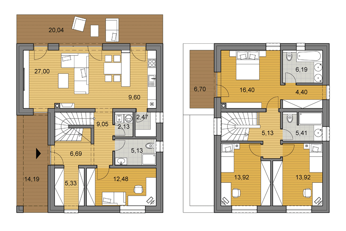 Projekt domu L2-145 - Půdorys - Zrcadlený