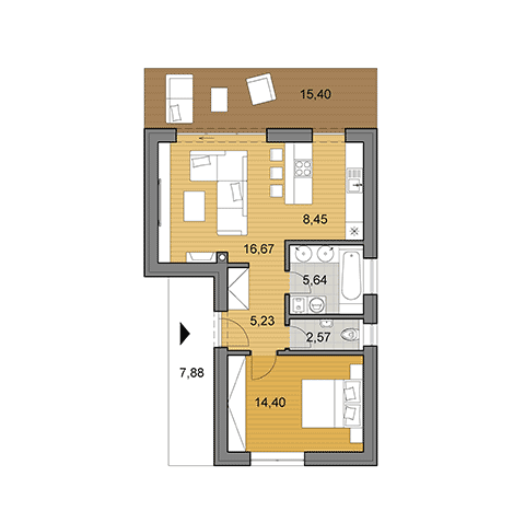 Projekt menšího rodinného domu o ploše 53 m2