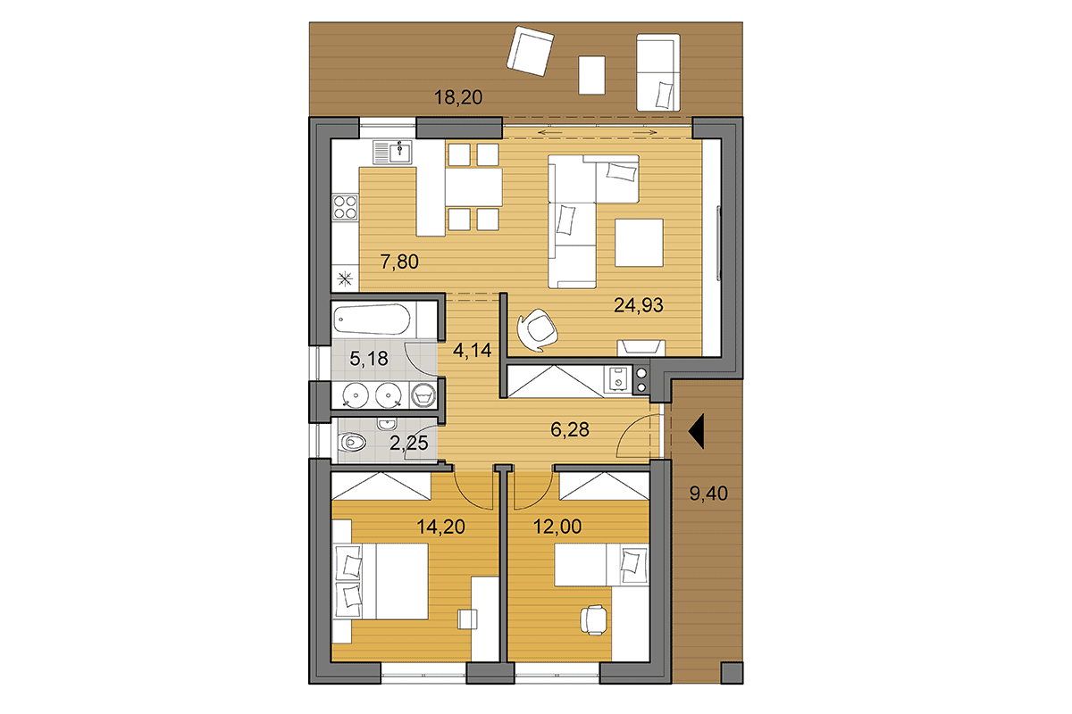 Projekt domu L75 - Půdorys - Zrcadlený