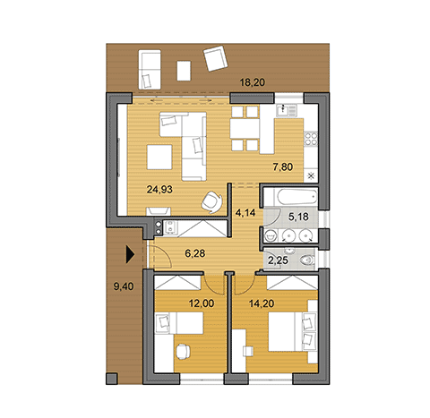 Projekt menšího rodinného domu o ploše 76 m2