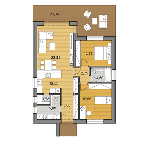 Projekt rodinného domu o ploše 84 m2