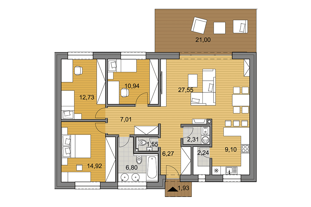 Projekt domu O100 - Půdorys - Zrcadlený