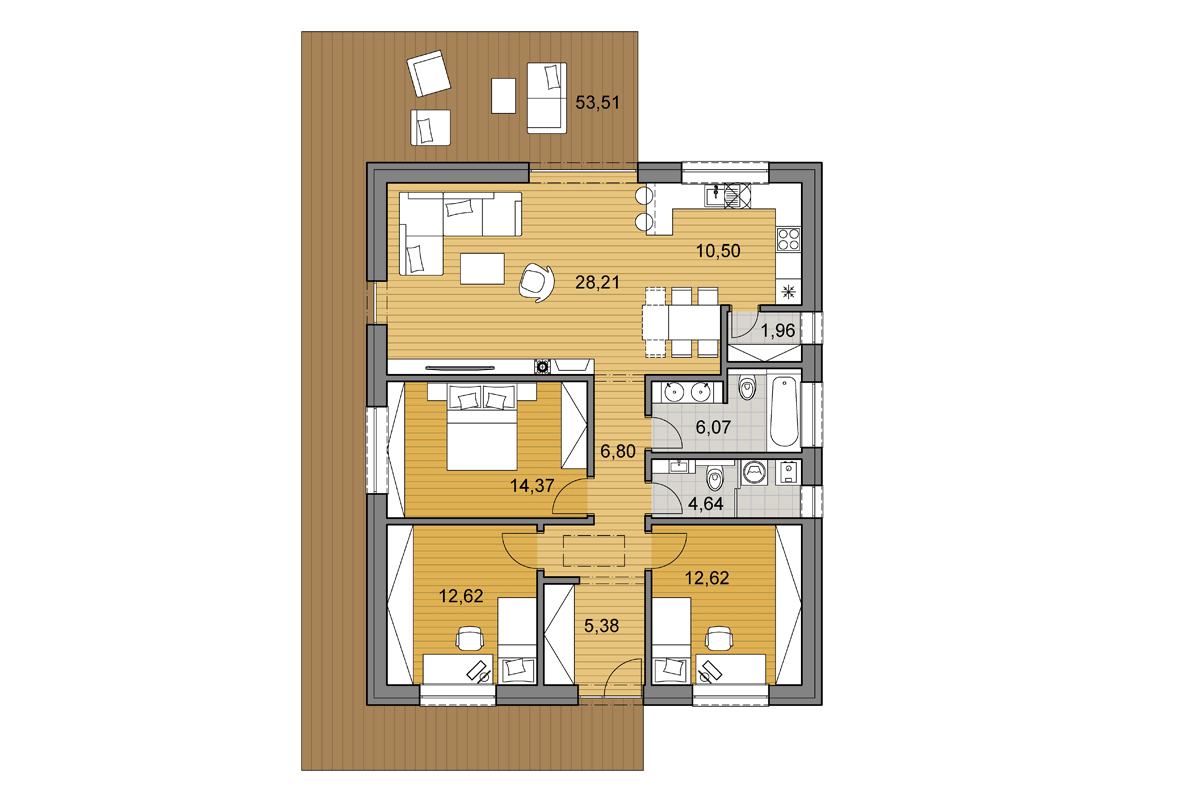 Projekt domu O103 - Půdorys - Zrcadlený