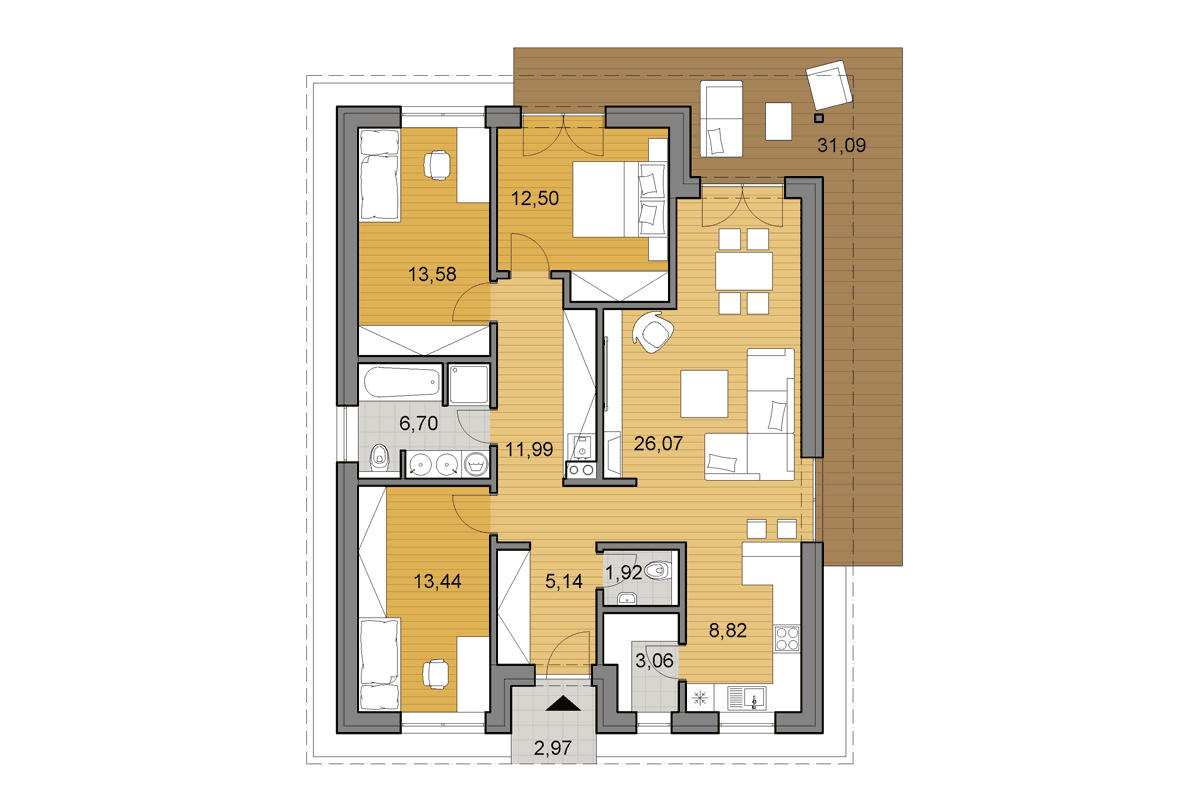 Projekt domu O105 - Půdorys