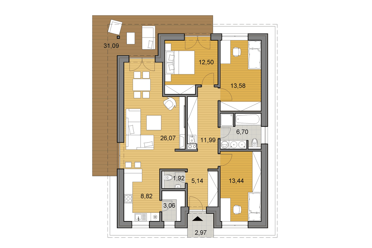 Projekt domu O105 - Půdorys - Zrcadlený