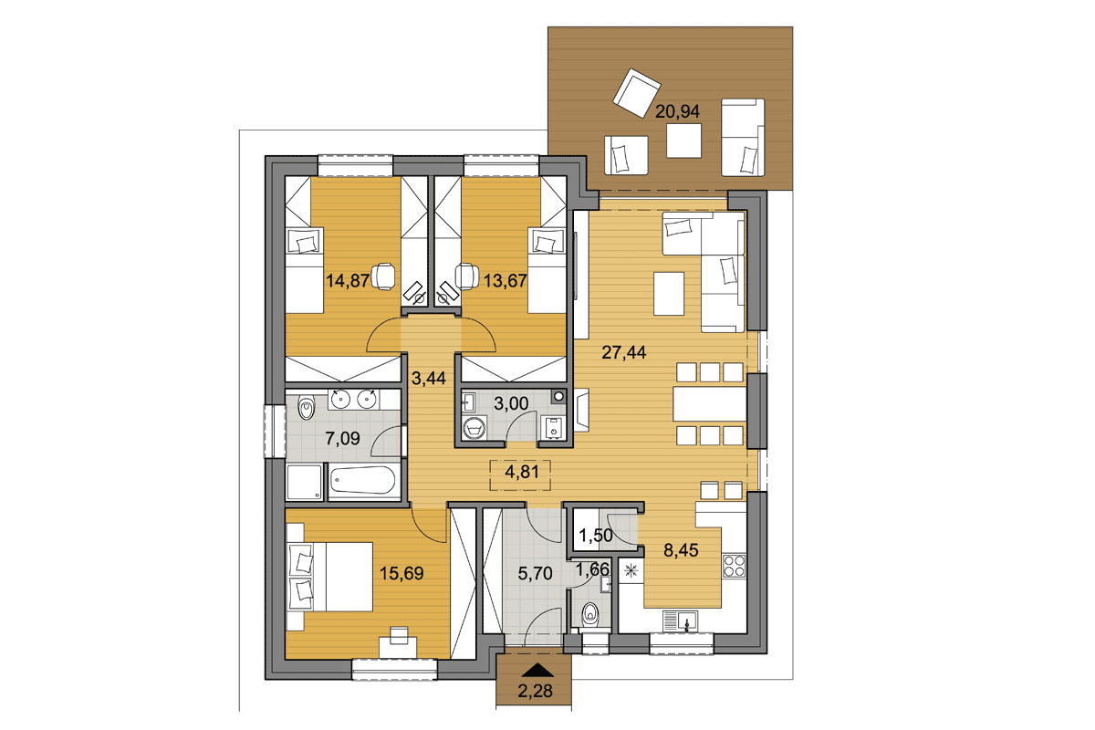 Projekt domu O107 - Půdorys - Zrcadlený