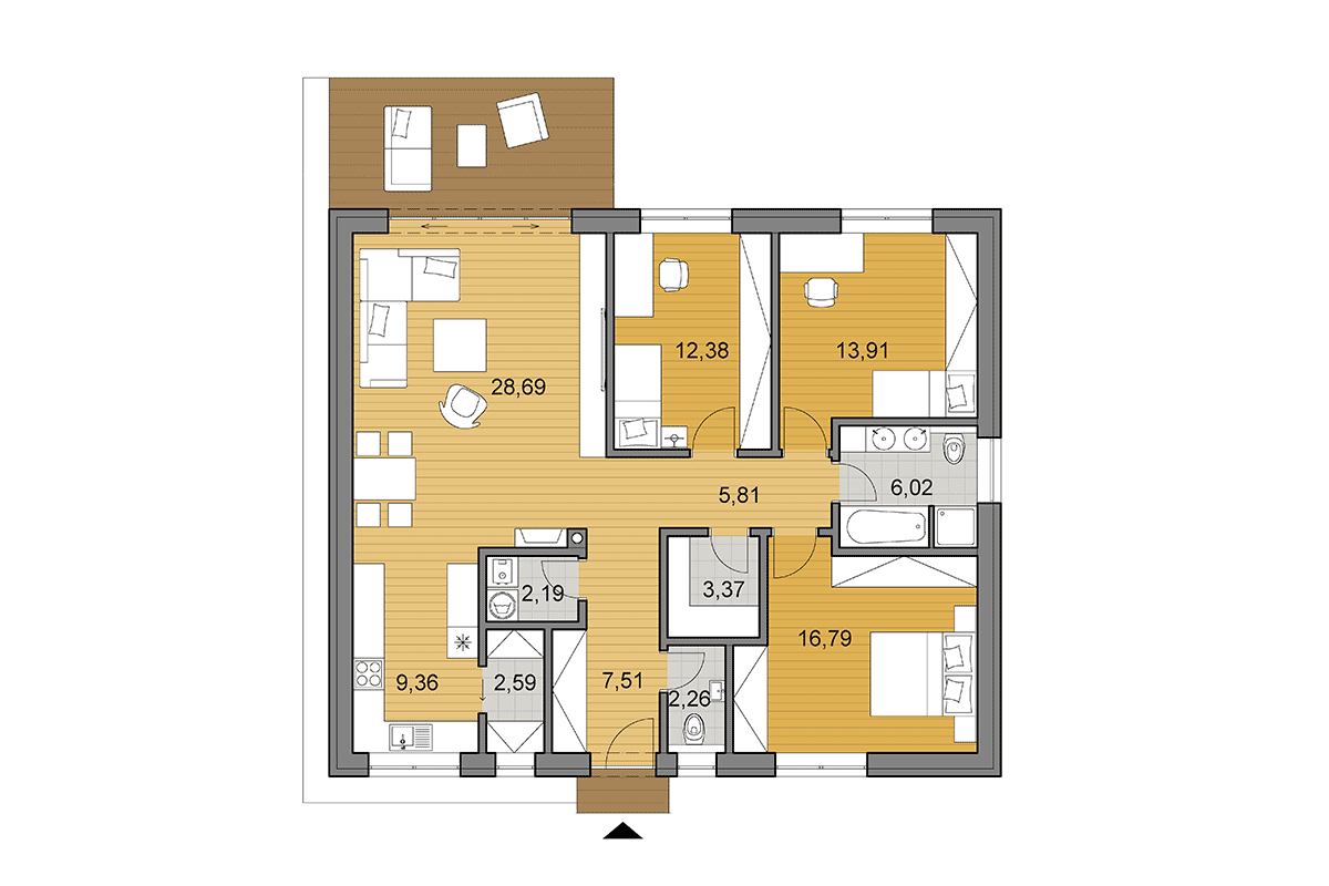 Projekt domu O110 - Půdorys