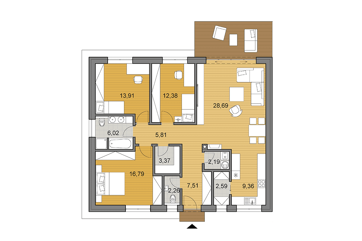 Projekt domu O110 - Půdorys - Zrcadlený