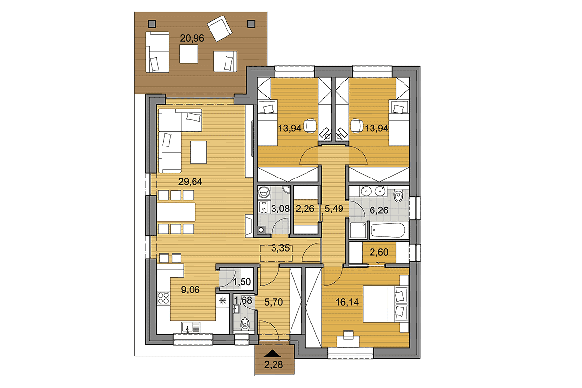 Projekt domu O115 - Půdorys