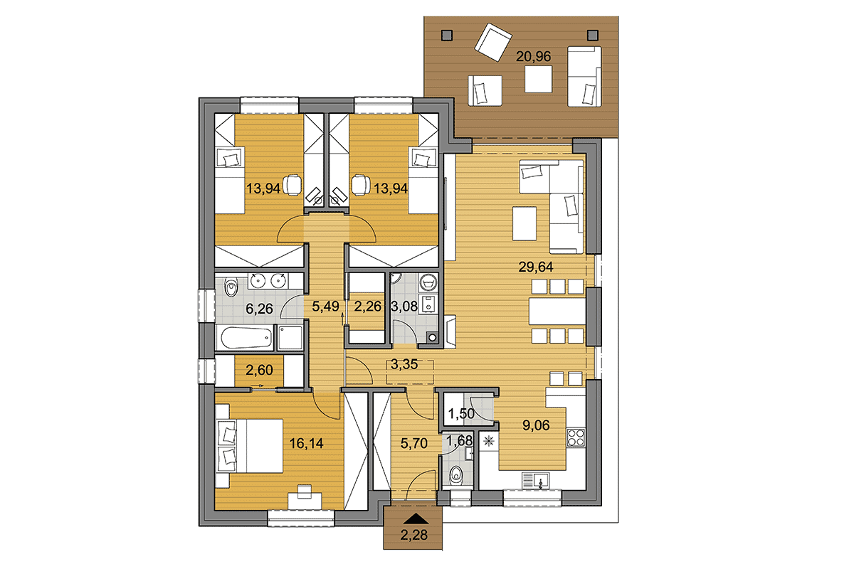 Projekt domu O115 - Půdorys - Zrcadlený