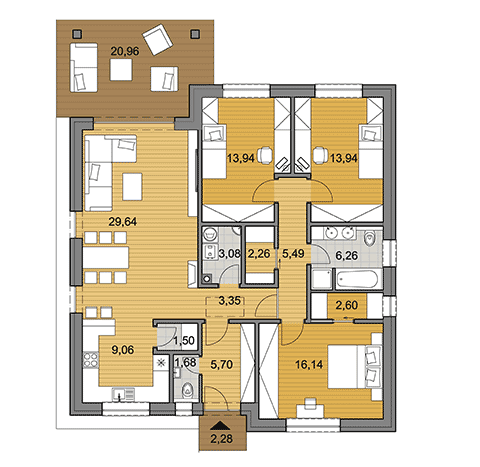 Projekt podkrovního rodinného domu o ploše 115 m2