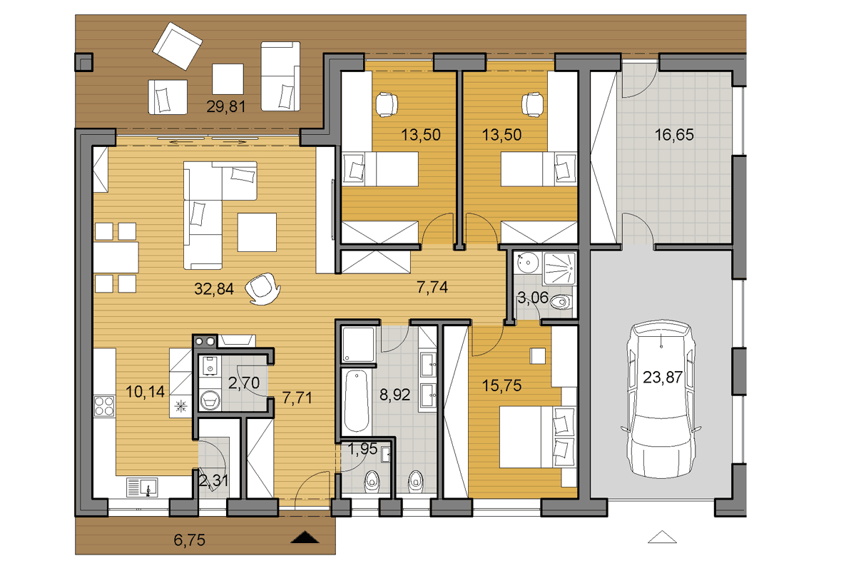 Projekt domu O120G - Půdorys