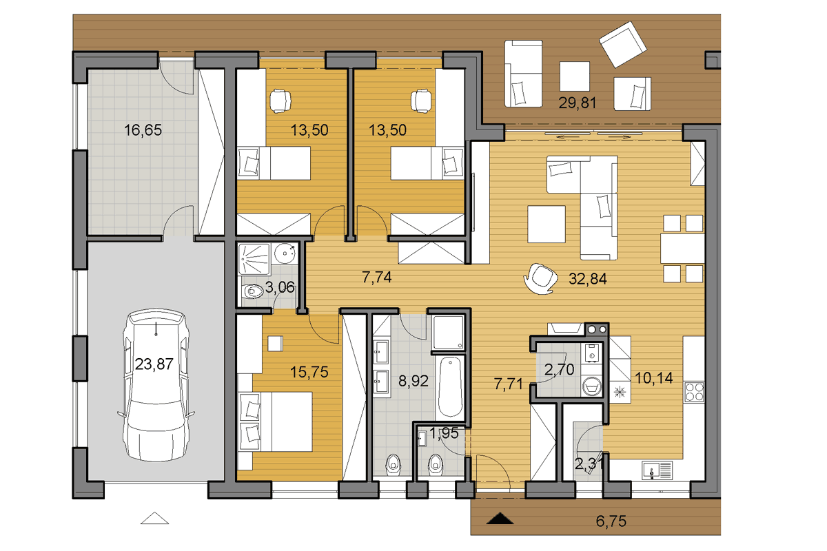 Projekt domu O120G - Půdorys - zrcadlený