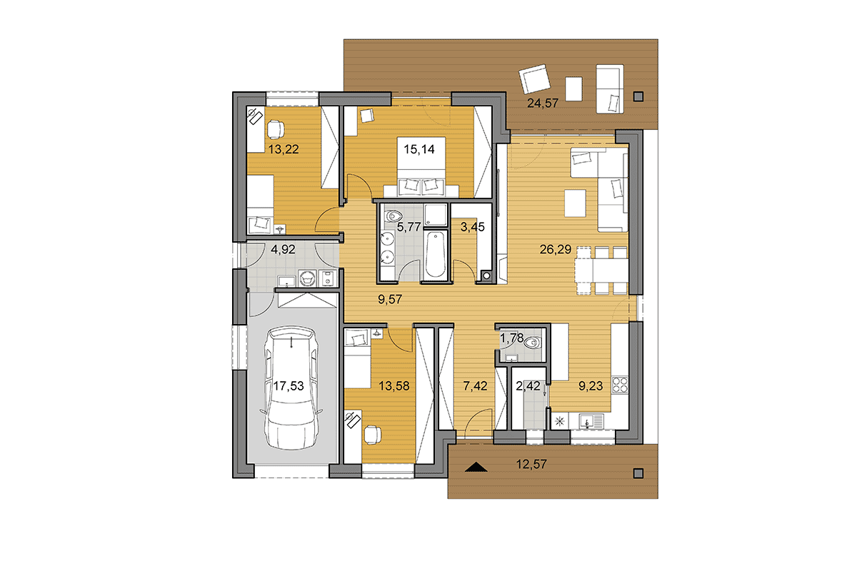 Projekt domu O130 - Půdorys